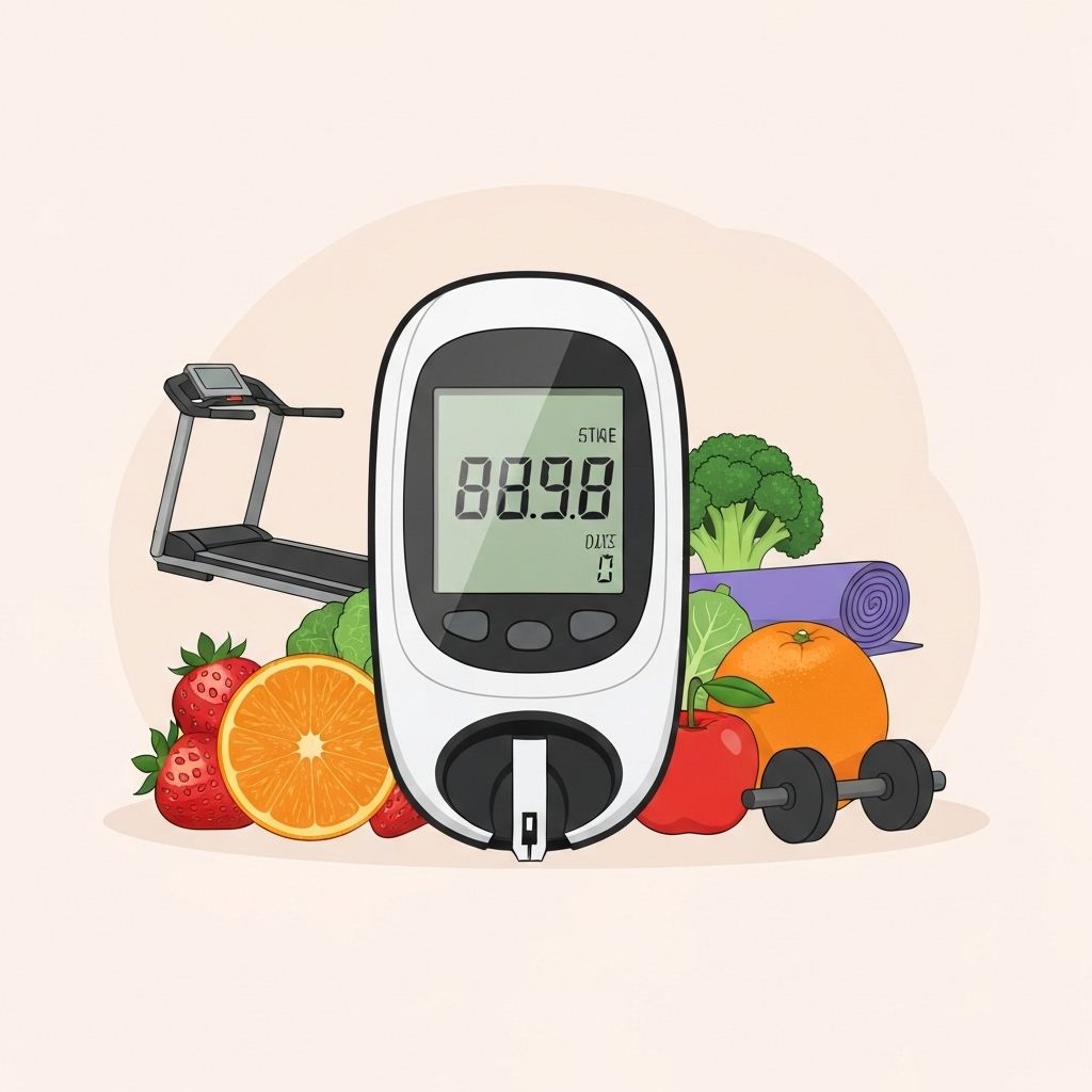 Glucose meter and healthy lifestyle illustration