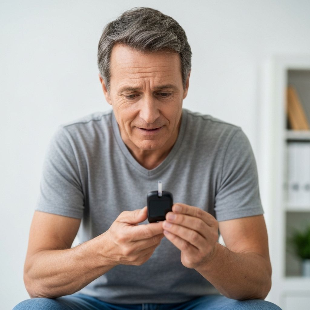 Person checking blood sugar with concern expression
